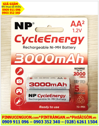 Pin sạc NP CycleEnergy EG-3MTDN , Pin sạc AA 1.2v 3000mAh NP CycleEnergy EG-3MTDN chính hãng (Loại Vỉ 2viên)